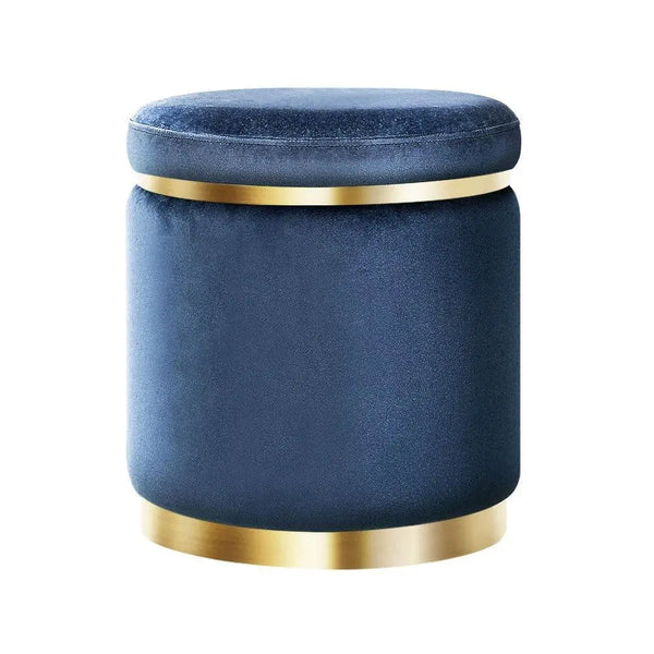 Foot Stool Round Velvet Ottoman Foot Rest Pouffe Pouf Padded Seat Footstool Navy Deals499