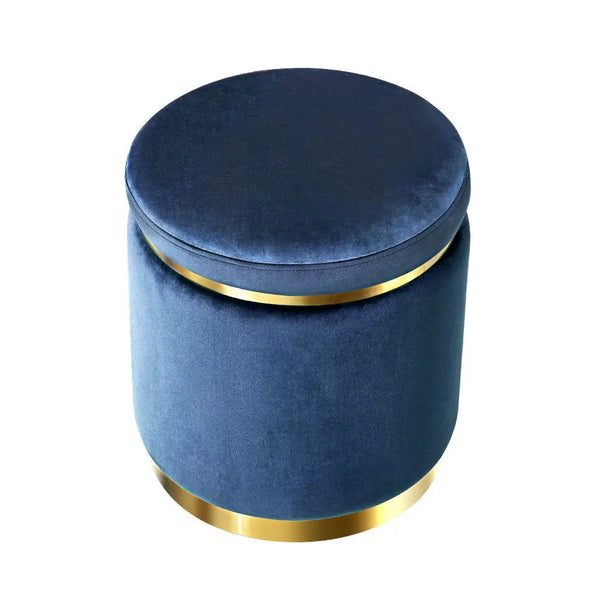 Foot Stool Round Velvet Ottoman Foot Rest Pouffe Pouf Padded Seat Footstool Navy Deals499