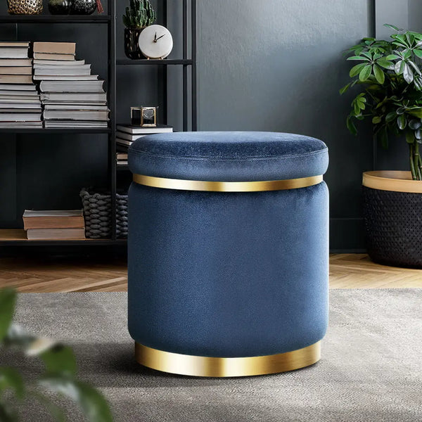 Foot Stool Round Velvet Ottoman Foot Rest Pouffe Pouf Padded Seat Footstool Navy Deals499