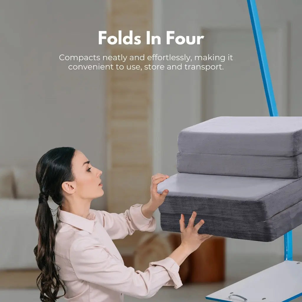 GOMINIMO 4 Fold Memory Foam Folding Mattress Dark Grey Velvet GO-FM-104-EON from Deals499 at Deals499