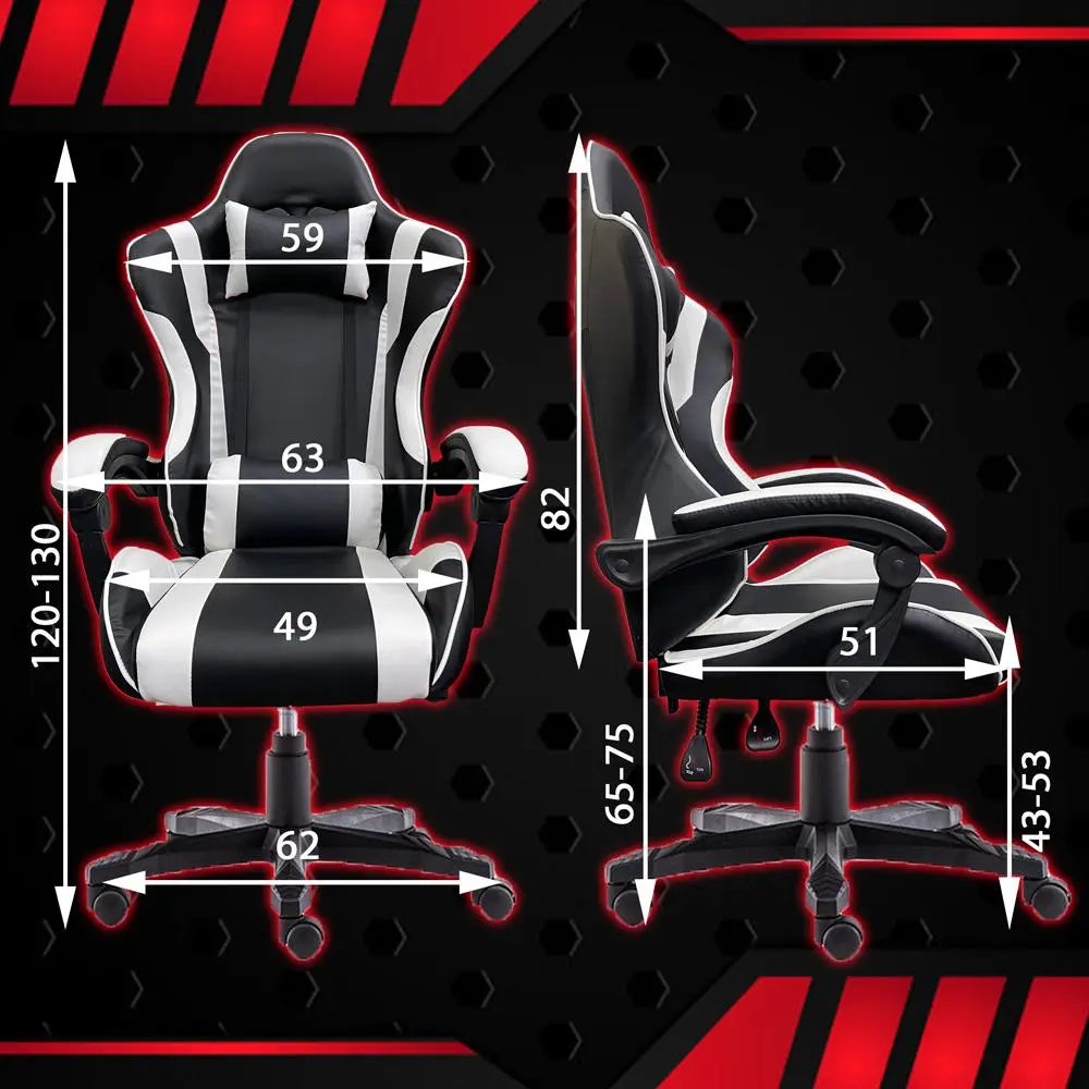 Gaming Chair Office Computer Seating Racing PU Executive Racer Recliner Large Black White Deals499