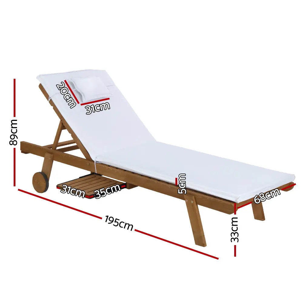 Gardeon 2pc Sun Lounge Wooden Lounger Outdoor Furniture Day Bed Wheel Patio White from Deals499 at Deals499