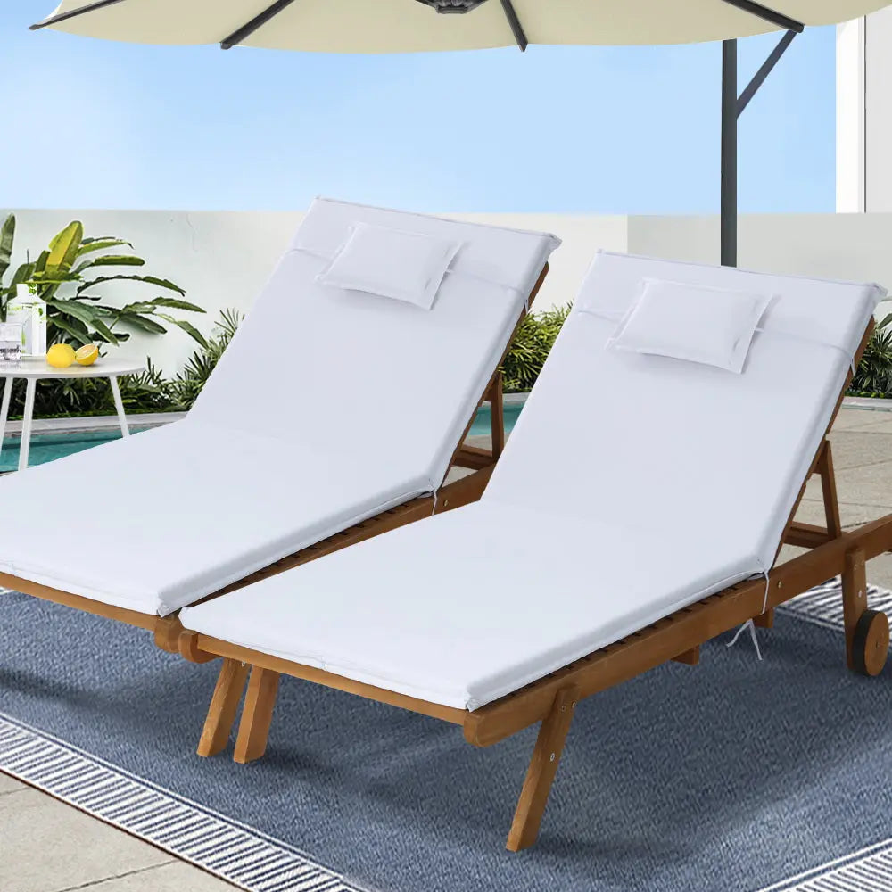 Gardeon 2pc Sun Lounge Wooden Lounger Outdoor Furniture Day Bed Wheel Patio White from Deals499 at Deals499