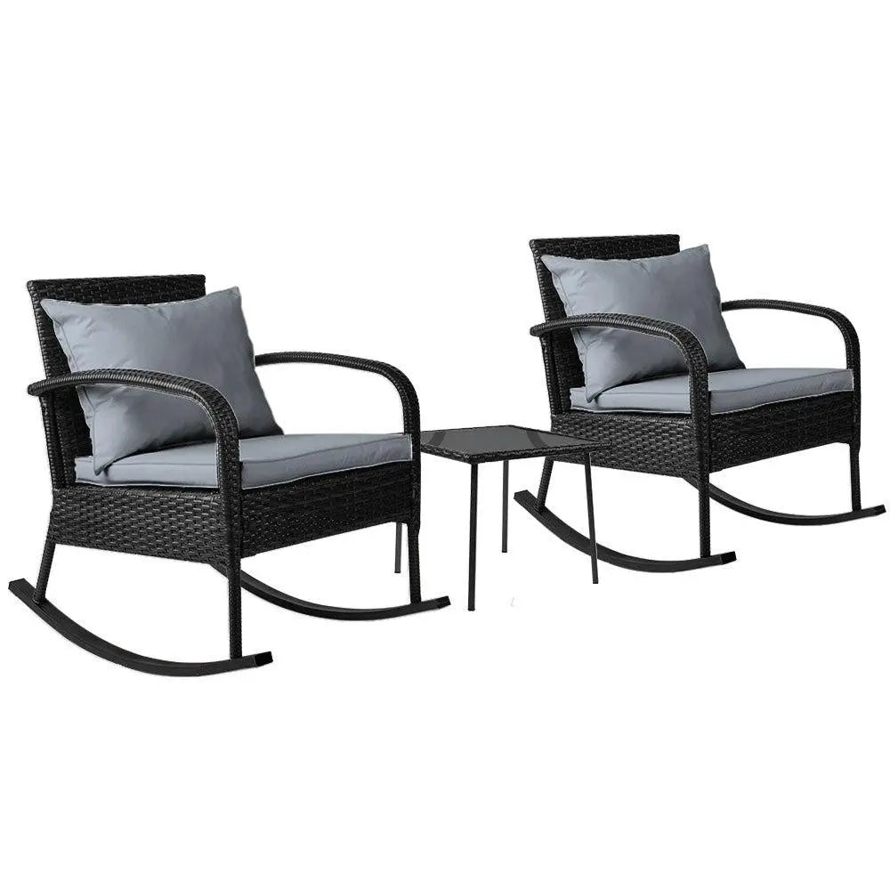 Gardeon 3 Piece Outdoor Chair Rocking Set - Black Deals499