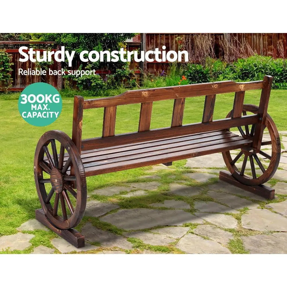 Gardeon Garden Bench Wooden Wagon Chair 3 Seat Outdoor Furniture Backyard Lounge Charcoal Deals499