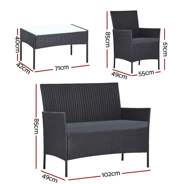 Gardeon Outdoor Furniture Wicker Set Chair Table Dark Grey 4pc Deals499