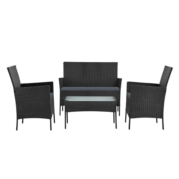 Gardeon Outdoor Furniture Wicker Set Chair Table Dark Grey 4pc Deals499