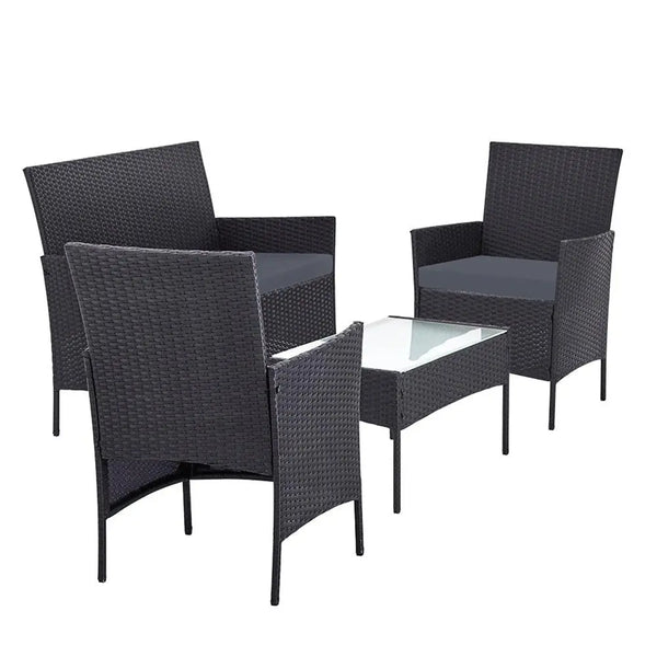 Gardeon Outdoor Furniture Wicker Set Chair Table Dark Grey 4pc Deals499