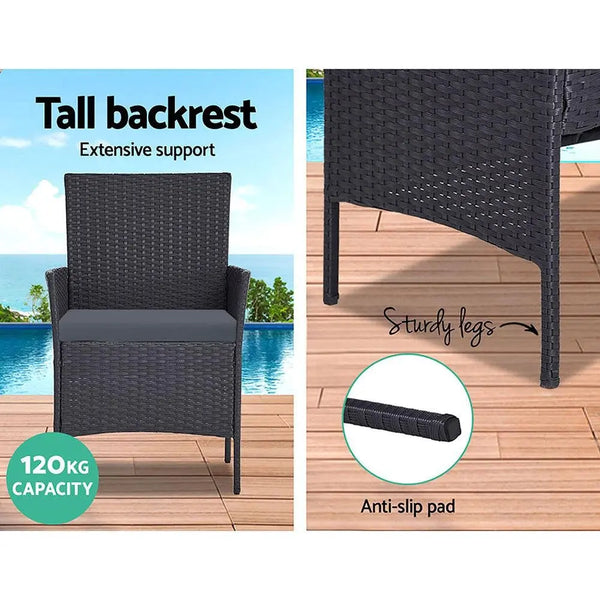 Gardeon Outdoor Furniture Wicker Set Chair Table Dark Grey 4pc Deals499