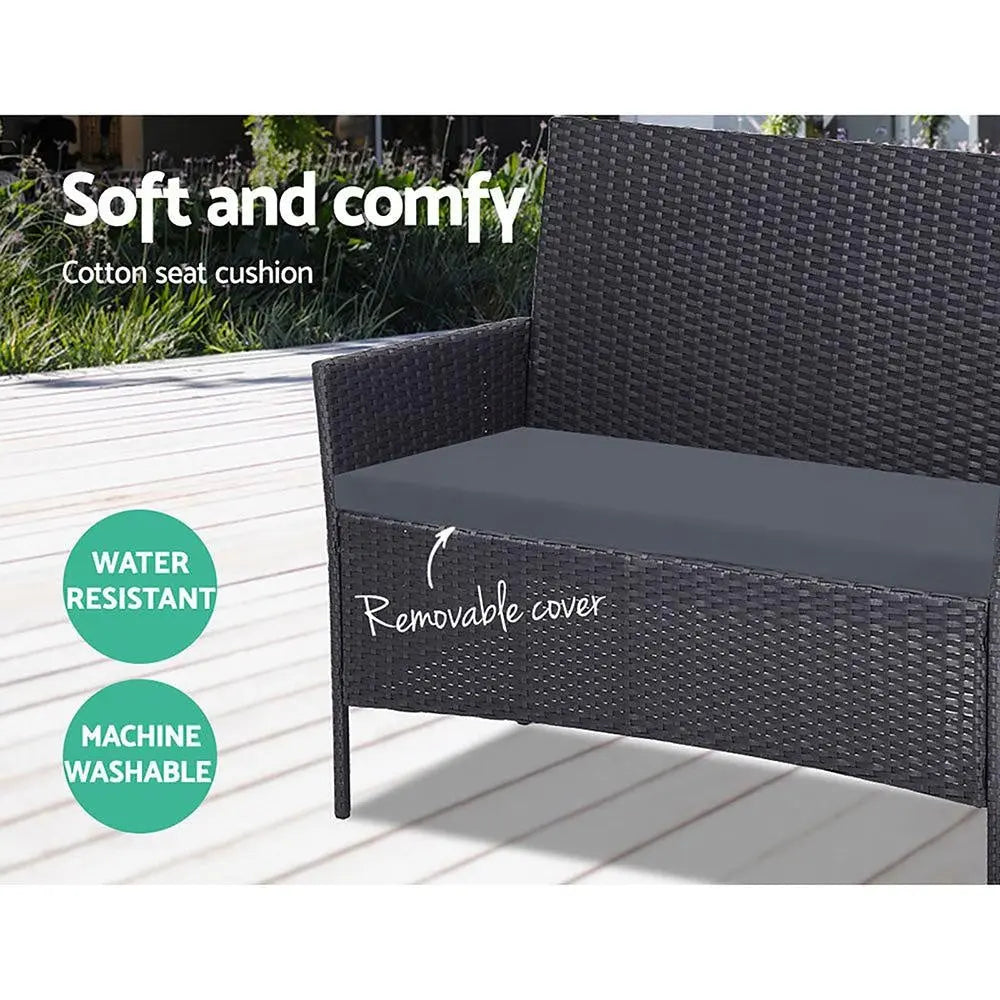 Gardeon Outdoor Furniture Wicker Set Chair Table Dark Grey 4pc Deals499