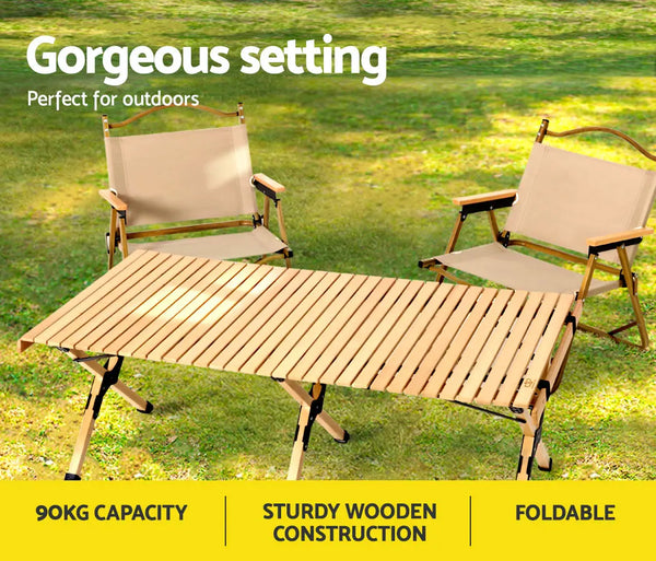 Gardeon Outdoor Furniture Wooden Egg Roll Picnic Table Camping Desk 120CM Deals499