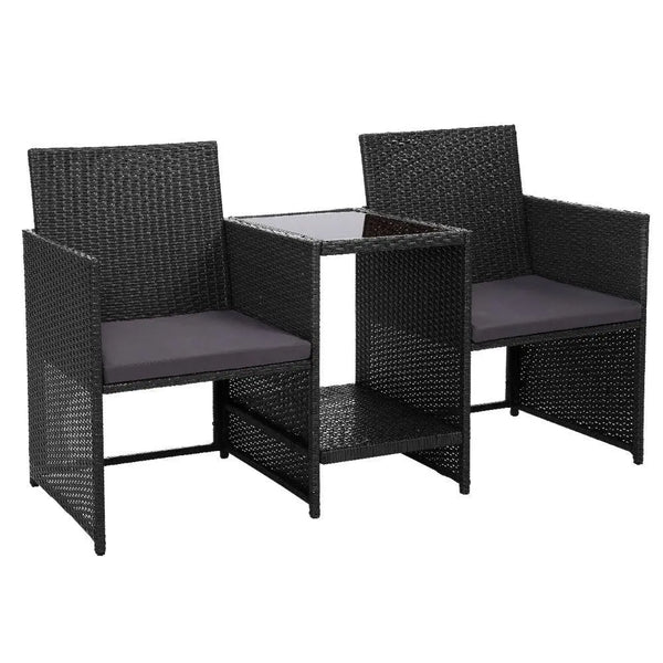 Gardeon Outdoor Setting Wicker Loveseat Birstro Set Patio Garden Furniture Black Deals499