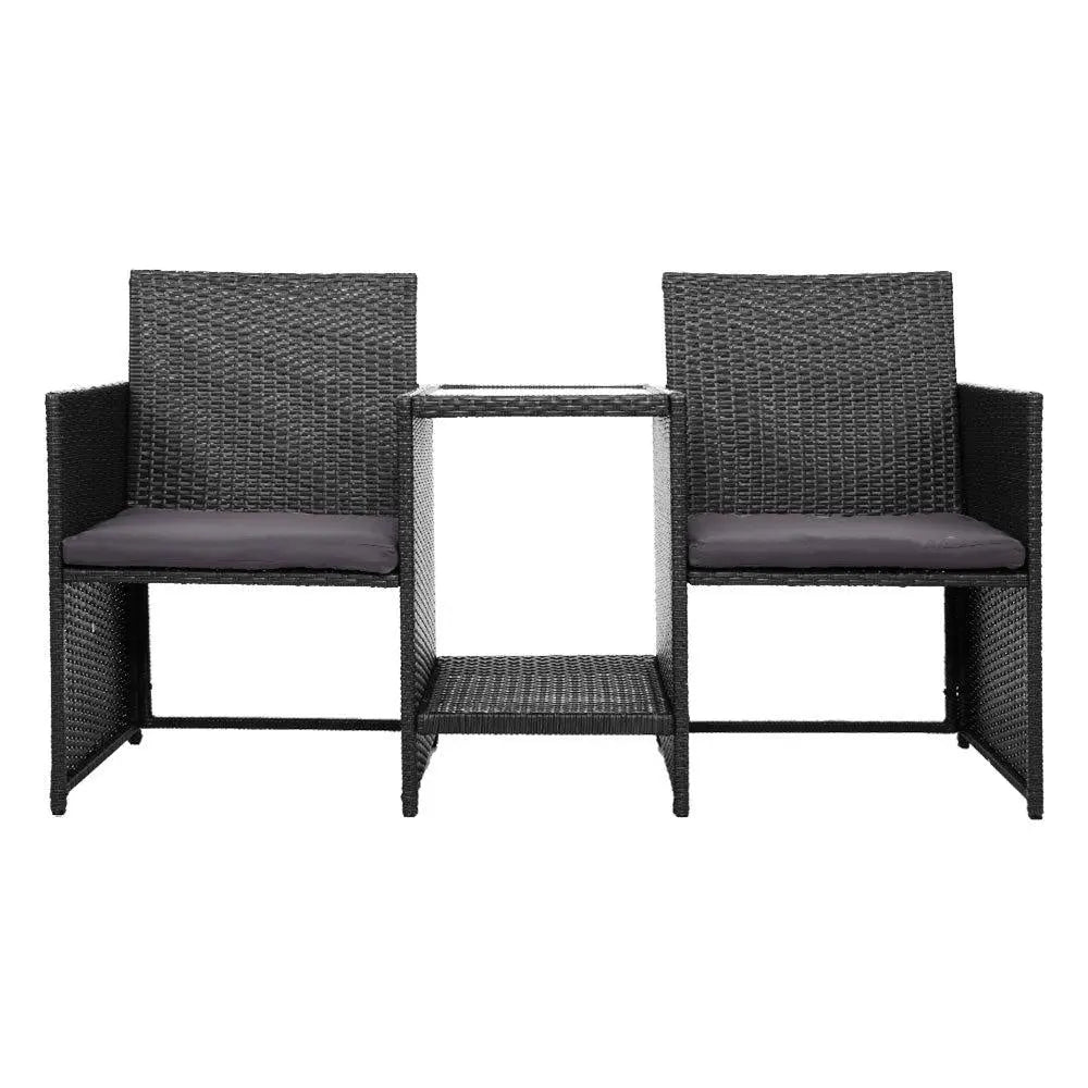 Gardeon Outdoor Setting Wicker Loveseat Birstro Set Patio Garden Furniture Black Deals499