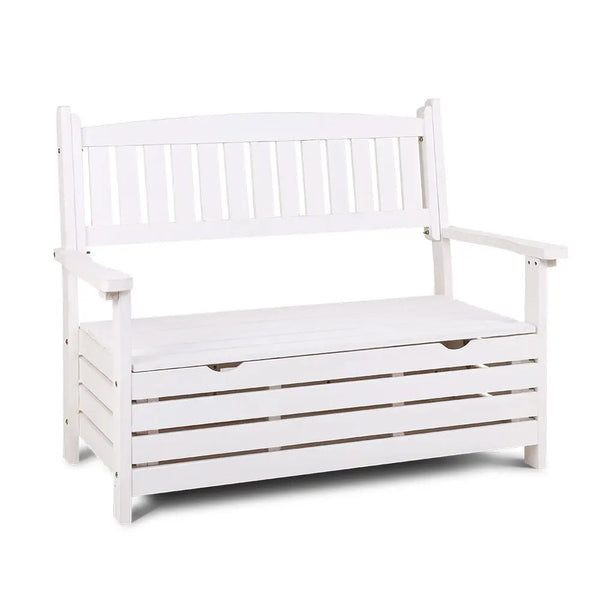 Gardeon Outdoor Storage Bench Box Wooden Garden Chair 2 Seat Timber Furniture White Deals499