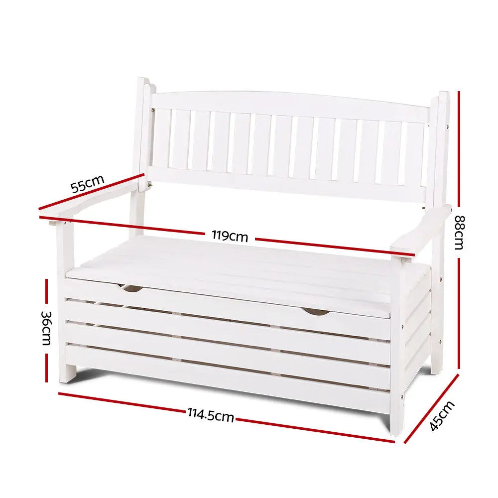 Gardeon Outdoor Storage Bench Box Wooden Garden Chair 2 Seat Timber Furniture White Deals499