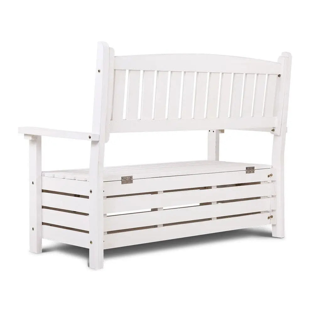 Gardeon Outdoor Storage Bench Box Wooden Garden Chair 2 Seat Timber Furniture White Deals499