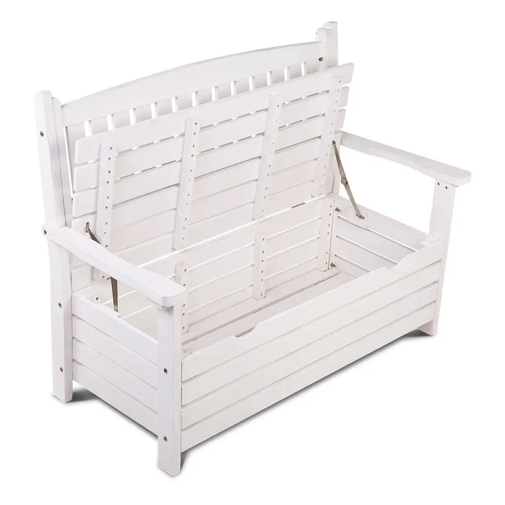 Gardeon Outdoor Storage Bench Box Wooden Garden Chair 2 Seat Timber Furniture White Deals499