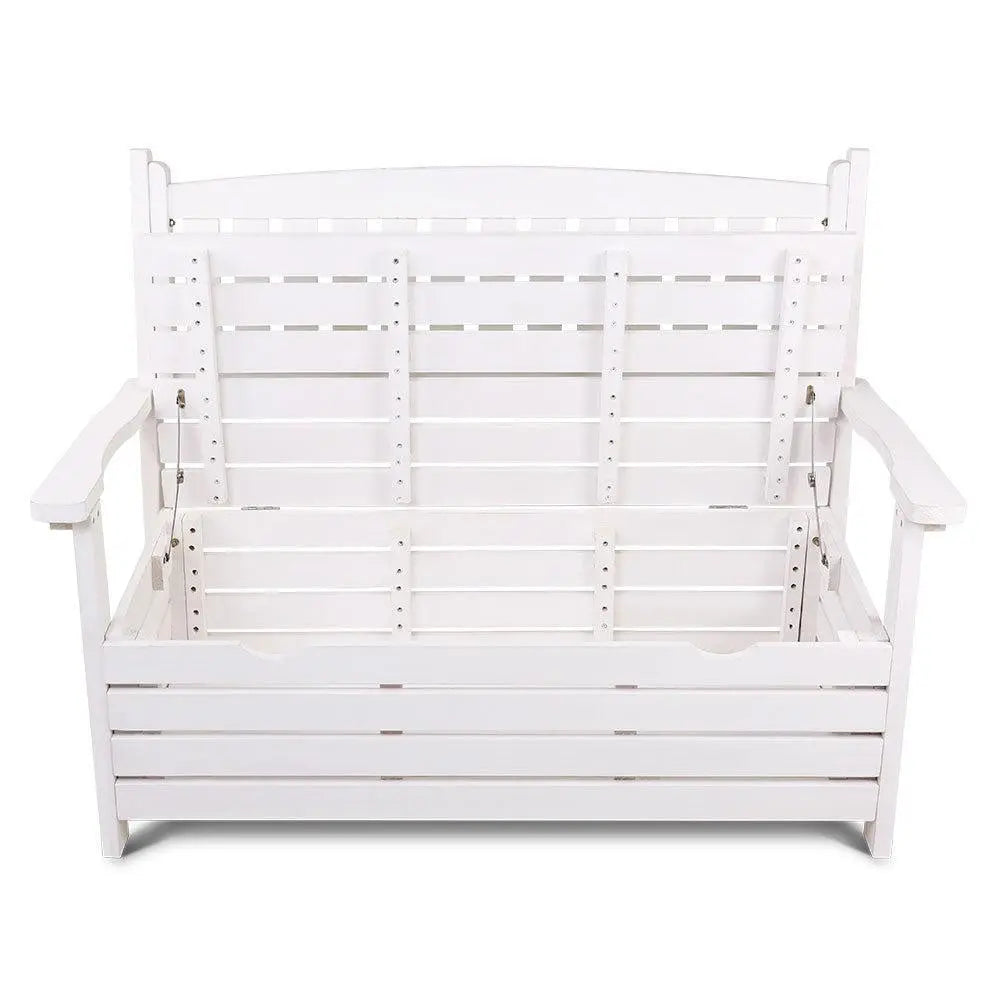 Gardeon Outdoor Storage Bench Box Wooden Garden Chair 2 Seat Timber Furniture White Deals499