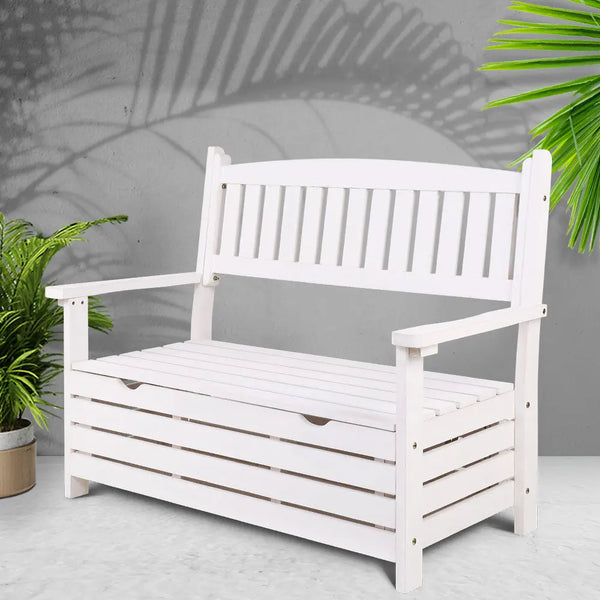 Gardeon Outdoor Storage Bench Box Wooden Garden Chair 2 Seat Timber Furniture White Deals499