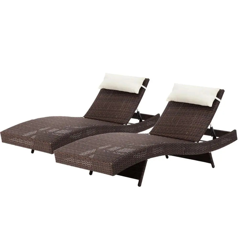 Gardeon Outdoor Sun Lounge Setting Wicker Lounger Day Bed Rattan Patio Furniture Brown Deals499