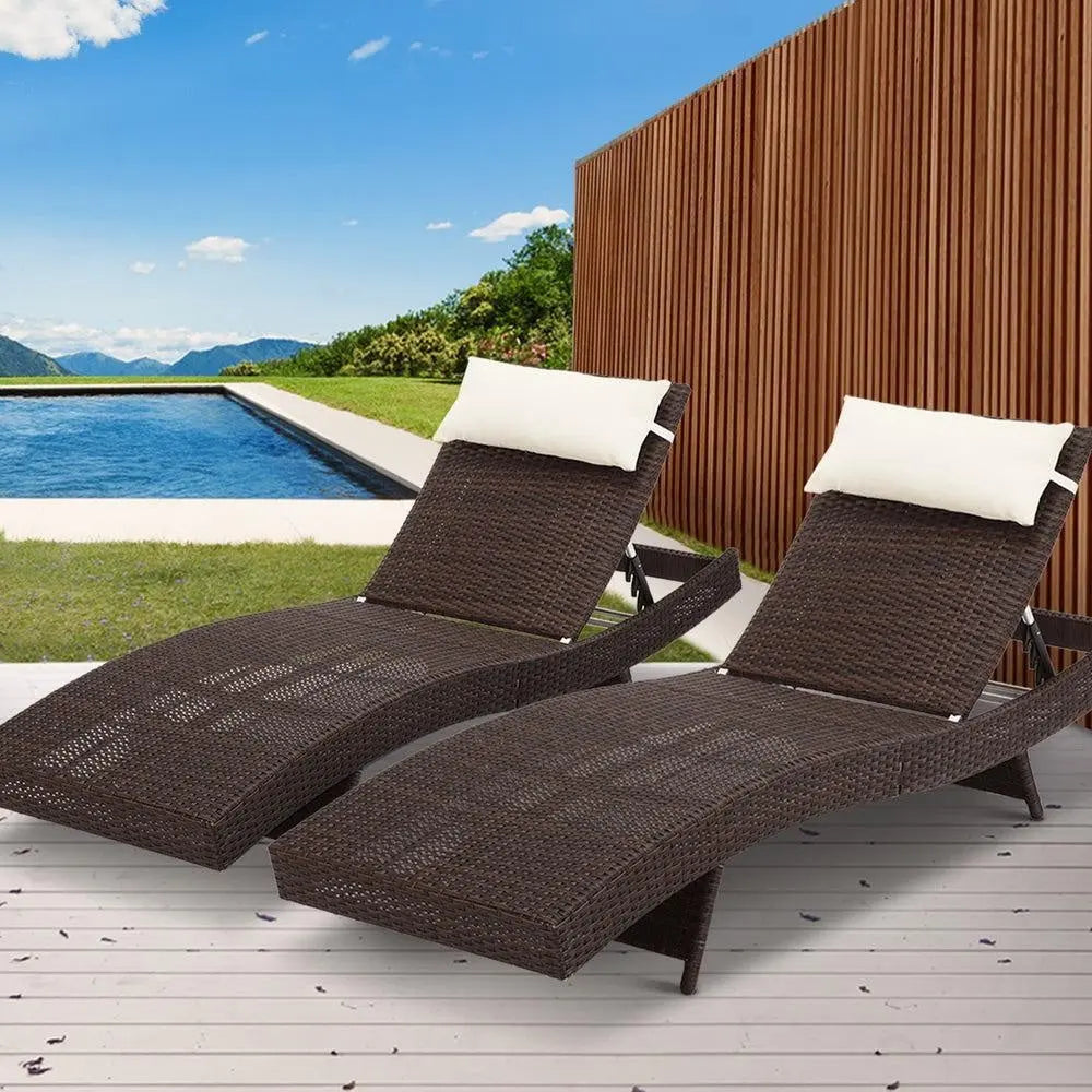 Gardeon Outdoor Sun Lounge Setting Wicker Lounger Day Bed Rattan Patio Furniture Brown Deals499