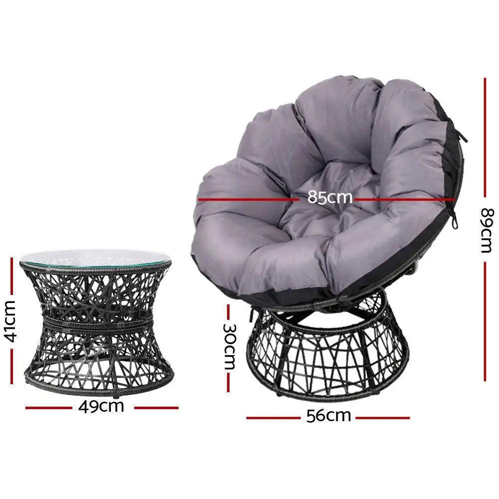 Gardeon Papasan Chair and Side Table Set- Black Deals499