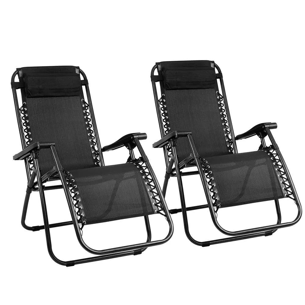 Gardeon Set of 2 Zero Gravity Chairs Reclining Outdoor Furniture Sun Lounge Folding Camping Lounger Black Deals499