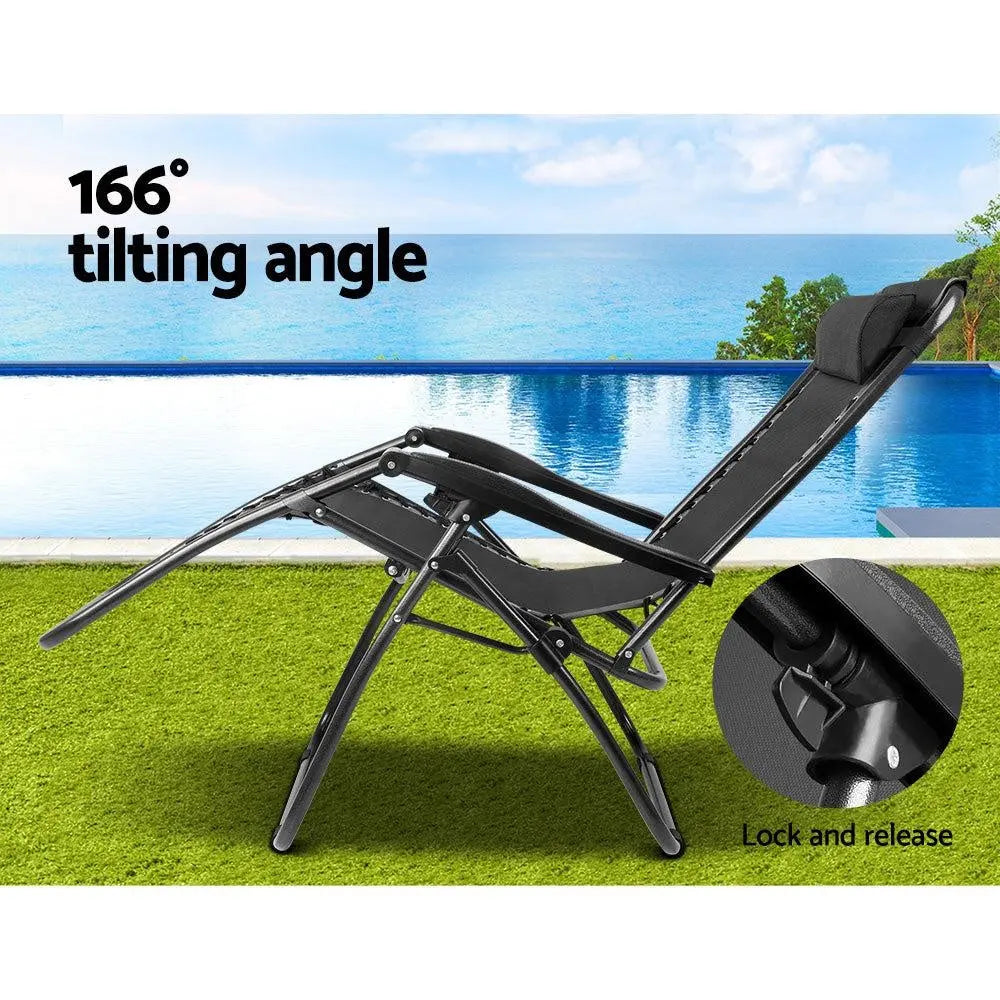 Gardeon Set of 2 Zero Gravity Chairs Reclining Outdoor Furniture Sun Lounge Folding Camping Lounger Black Deals499