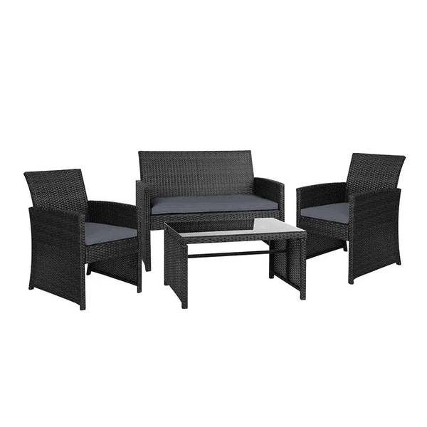 Gardeon Set of 4 Outdoor Wicker Chairs & Table - Black Deals499