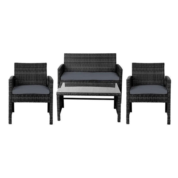 Gardeon Set of 4 Outdoor Wicker Chairs & Table - Black Deals499