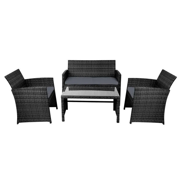 Gardeon Set of 4 Outdoor Wicker Chairs & Table - Black Deals499