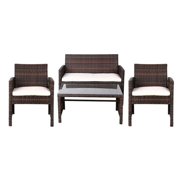 Gardeon Set of 4 Outdoor Wicker Chairs & Table - Brown Deals499