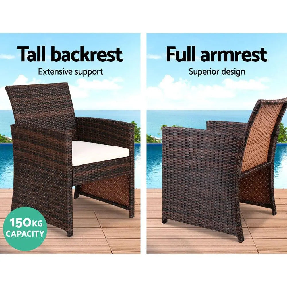 Gardeon Set of 4 Outdoor Wicker Chairs & Table - Brown Deals499