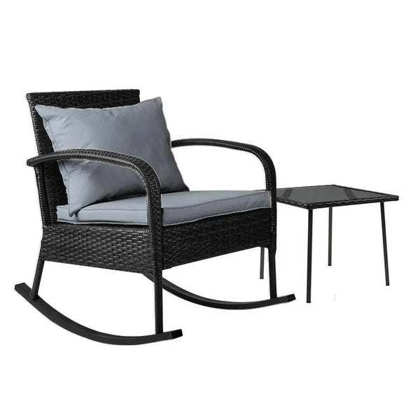 Gardeon Wicker Rocking Chairs Table Set Outdoor Setting Recliner Patio Furniture Deals499