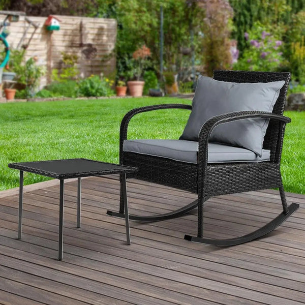 Gardeon Wicker Rocking Chairs Table Set Outdoor Setting Recliner Patio Furniture Deals499