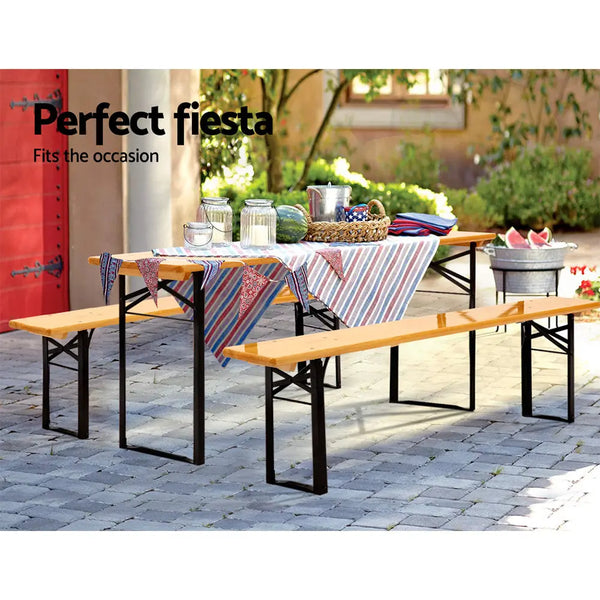 Gardeon Wooden Outdoor Foldable Bench Set - Natural Deals499