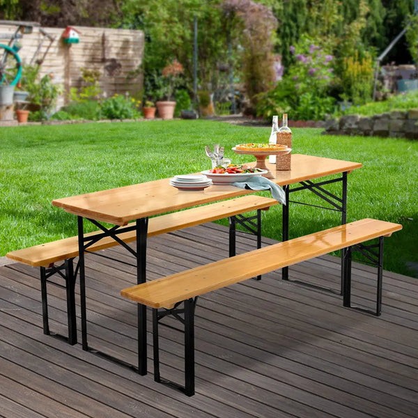 Gardeon Wooden Outdoor Foldable Bench Set - Natural Deals499