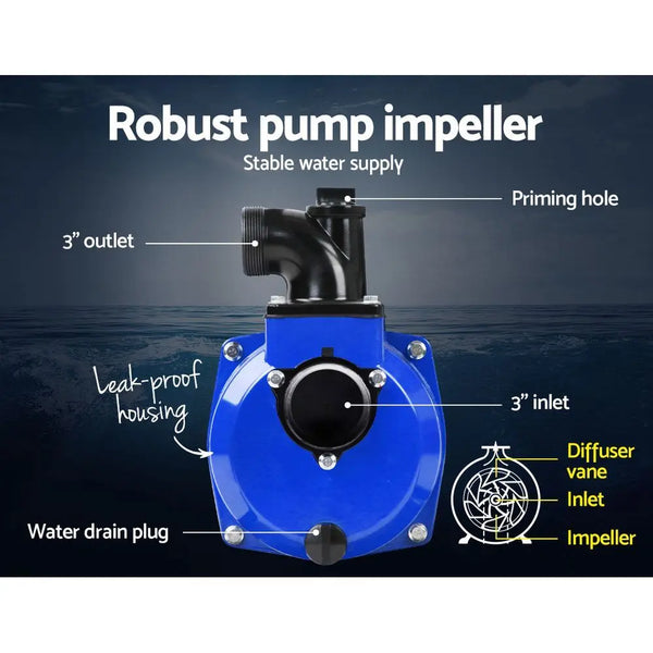 Giantz 8HP 3" Petrol Water Pump Garden Irrigation Transfer Blue Deals499