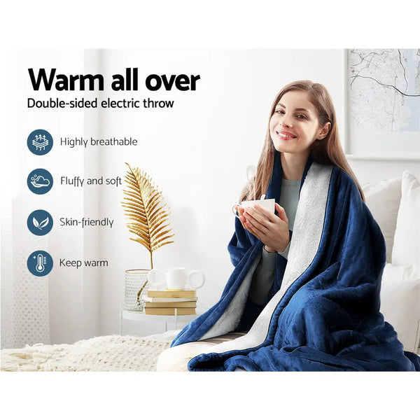 Giselle Electric Throw Rug Heated Blanket Washable Snuggle Flannel Winter Navy from Deals499 at Deals499