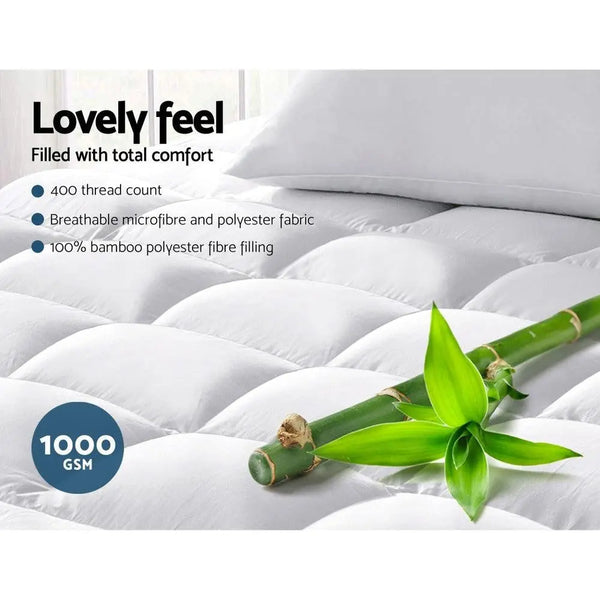 Giselle Single Mattress Topper Bamboo Fibre Pillowtop Protector Giselle