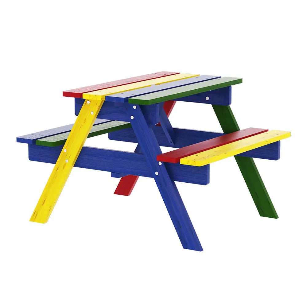 Keezi Kids Outdoor Table and Chairs Picnic Bench Seat Umbrella Colourful Wooden Deals499