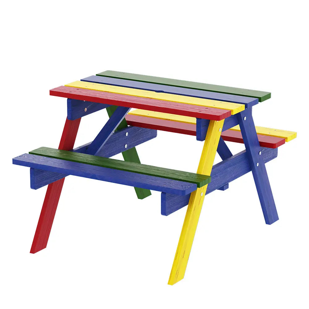 Keezi Kids Outdoor Table and Chairs Picnic Bench Seat Umbrella Colourful Wooden Deals499