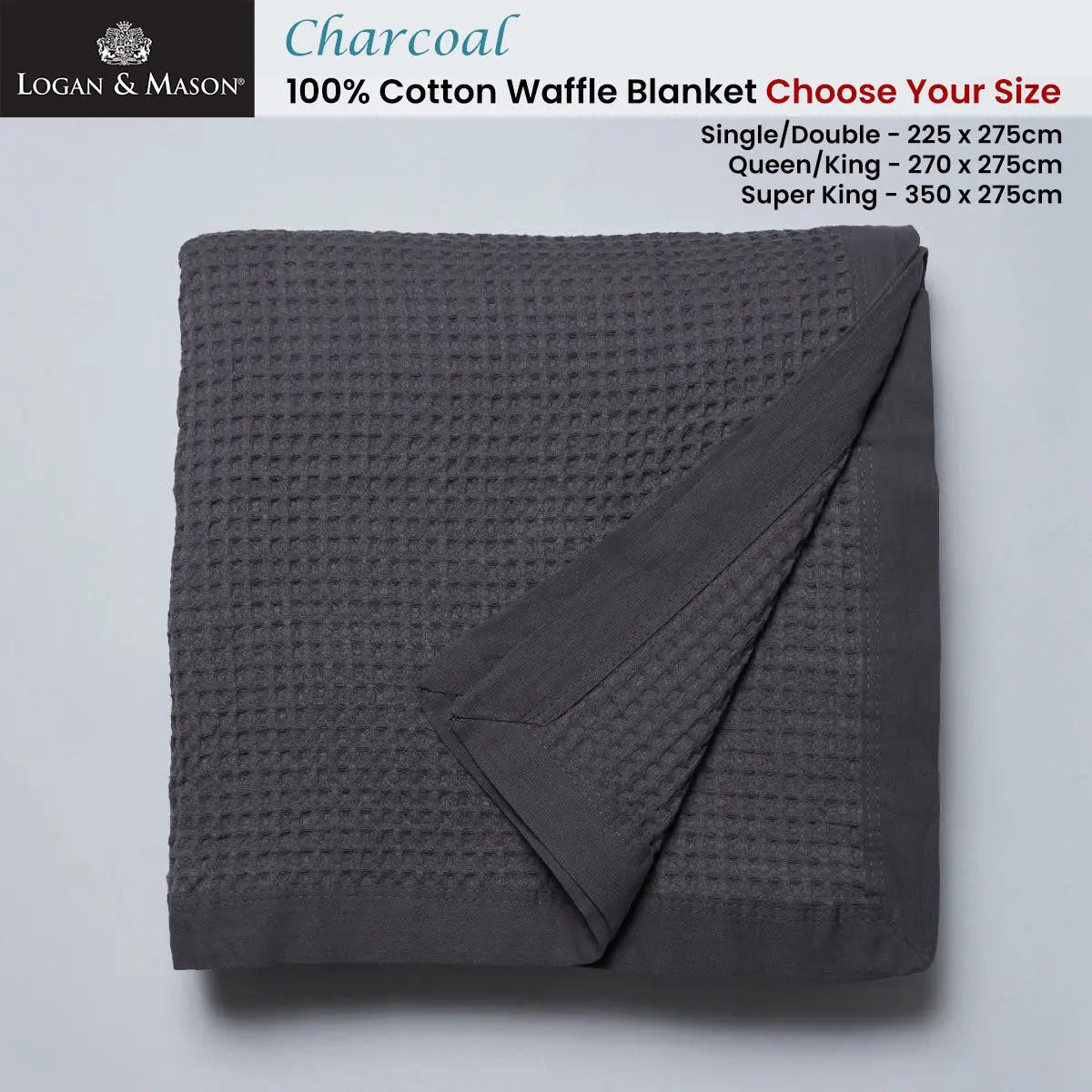 Logan and Mason Charcoal 100% Cotton Waffle Blanket Queen/King from Deals499 at Deals499