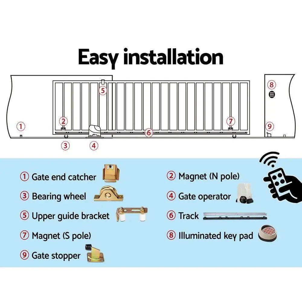 LockMaster Electric Sliding Gate Opener 1800KG Motor Kit Auto Keypad Remote 6M Rail Deals499