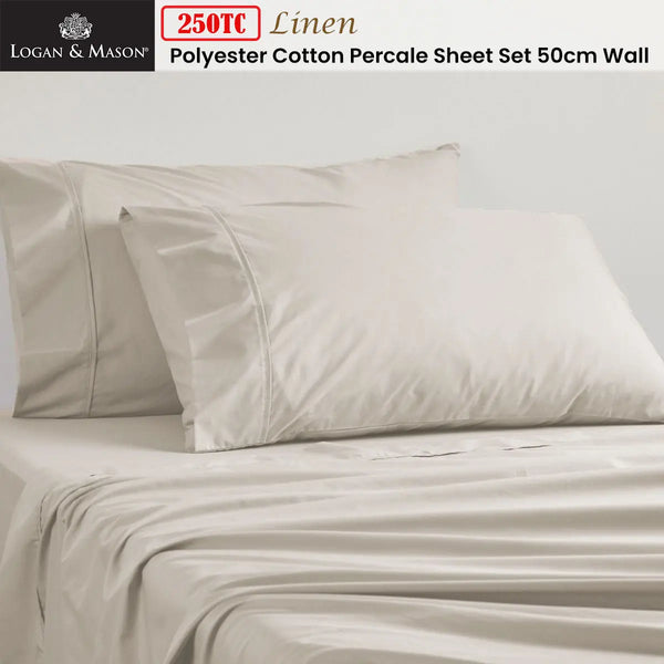 Logan and Mason 250TC 50% Polyester 50% Cotton Percale Sheet Set Linen 50cm Wall King from Deals499 at Deals499