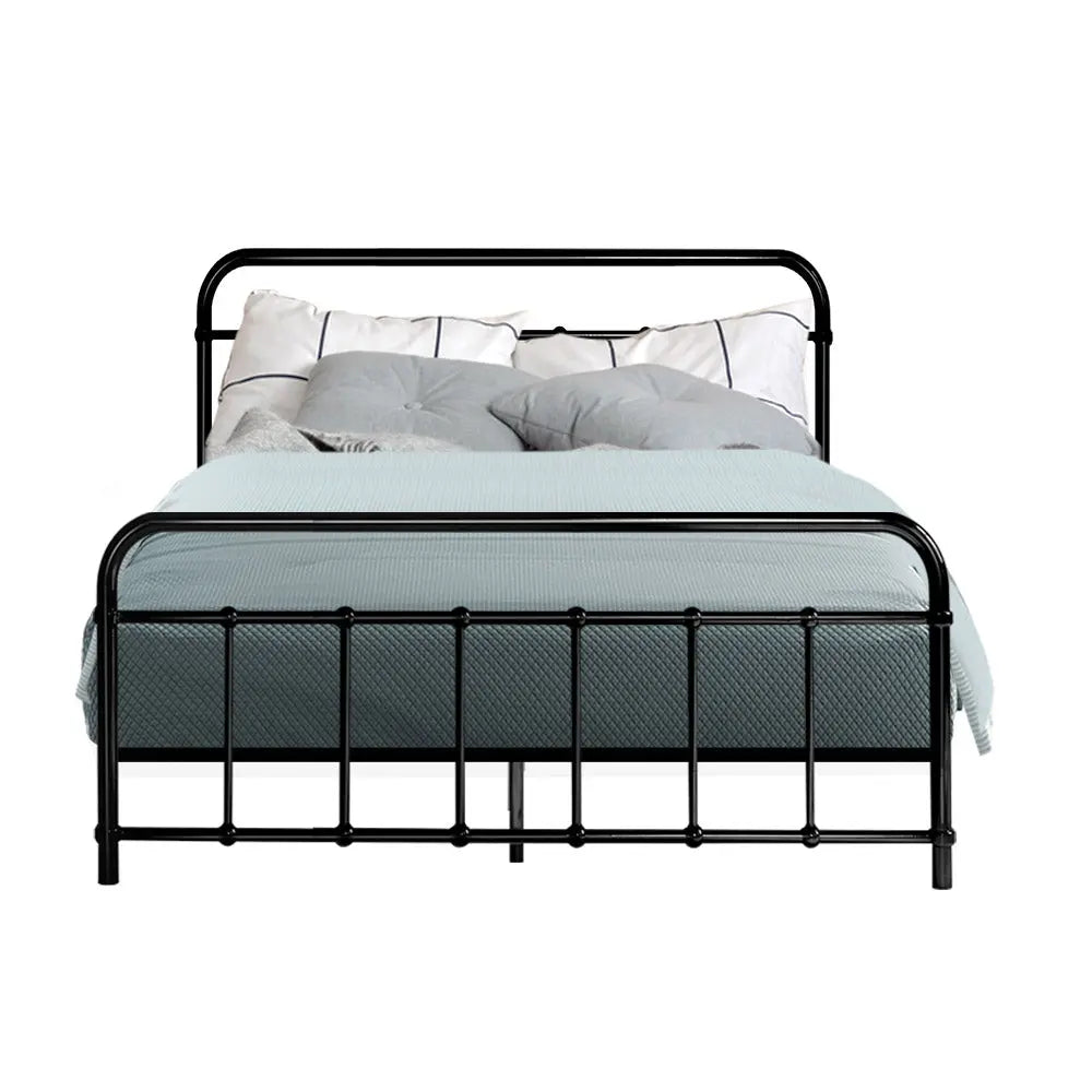 Metal Bed Frame Double Size Platform Foundation Mattress Base Leo Black Deals499