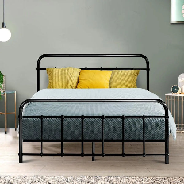 Metal Bed Frame Double Size Platform Foundation Mattress Base Leo Black Deals499