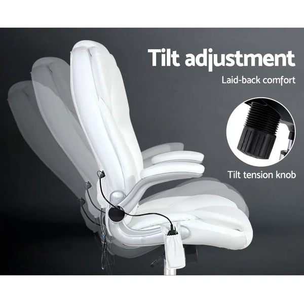 PU Leather 8 Point Massage Office Chair - White Deals499