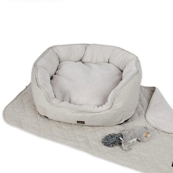 PaWz Pet Bed Set Dog Cat Quilted Blanket Squeaky Toy Calming Warm Soft Nest Beige L Deals499