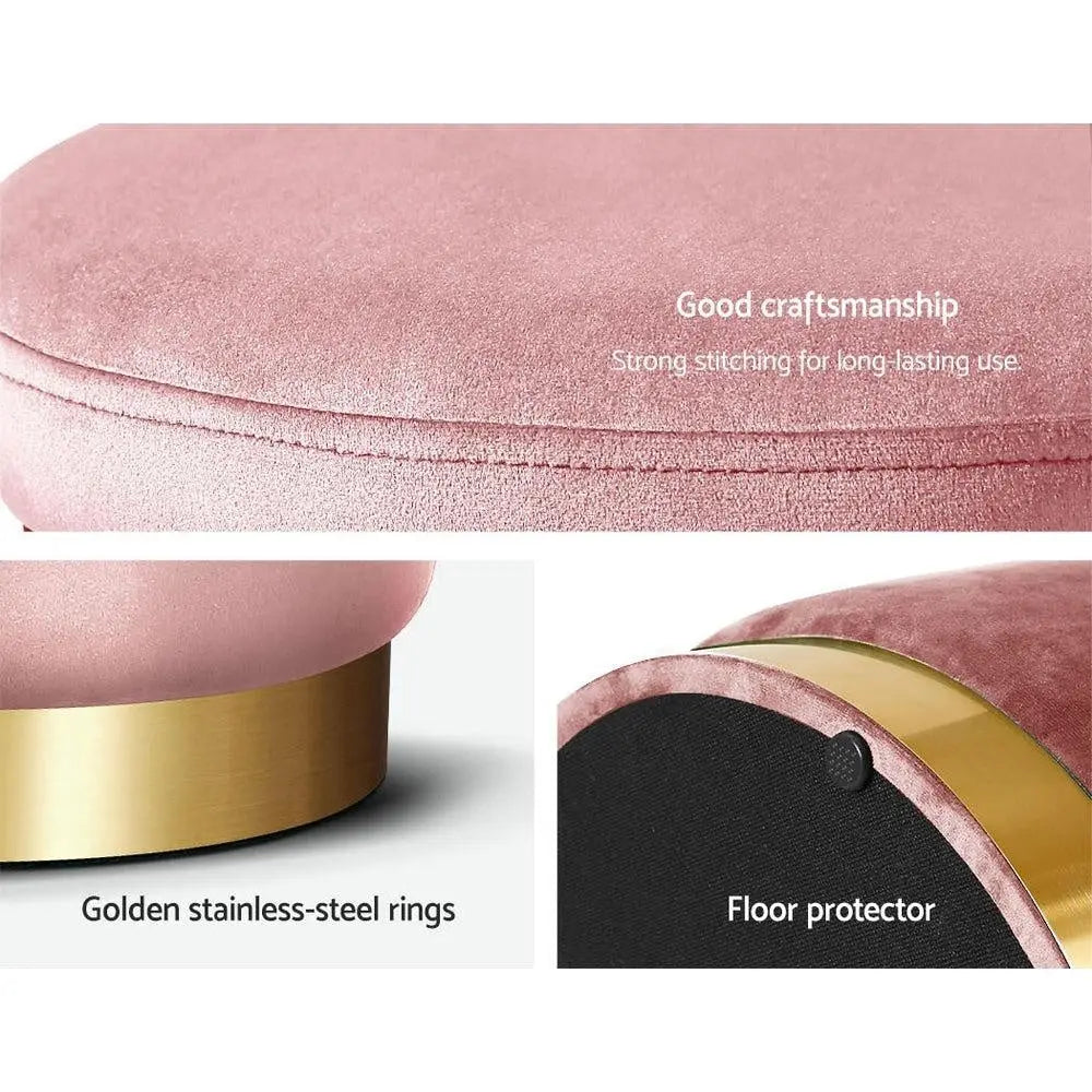 Round Velvet Foot Stool Ottoman Foot Rest Pouffe Padded Seat Pouf Bedroom Pink Deals499